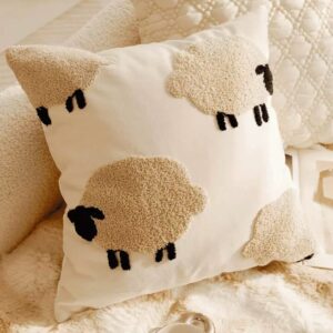 Neutral-toned decorative pillows on a sofa